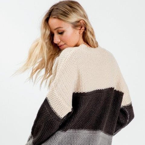 Taupe and Charcoal Color Block Sweater.