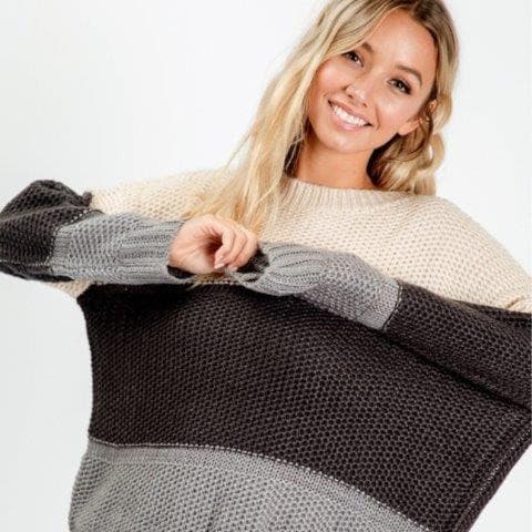 Taupe and Charcoal Color Block Sweater.